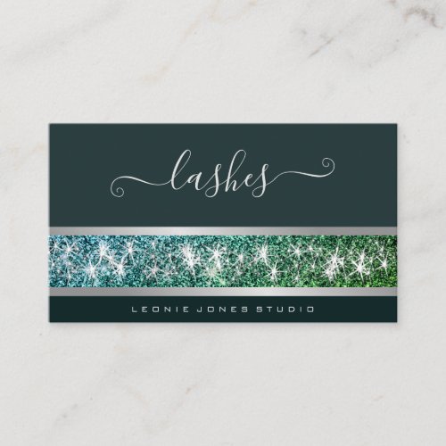 Very Elegant Dark Green Silver Glitter Photo Logo Business Card