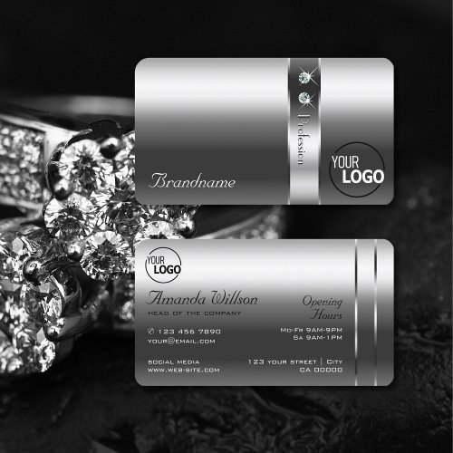 Very Elegant Diamonds with Silver Effect and Logo Business Card