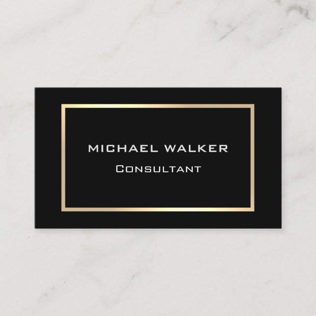 Very Elegant Gold Frame Plain Black Professional Business Card (Front)