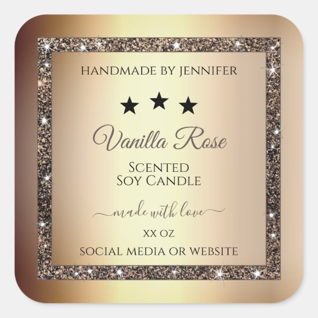Very Elegant Gold Glitter Product Packaging Labels (Front)