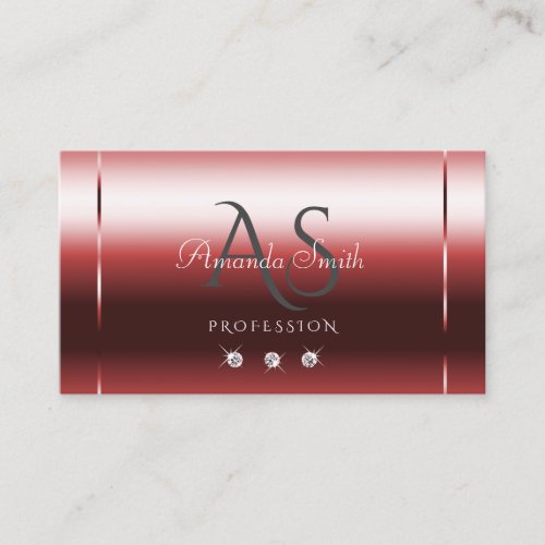 Very Elegant Ruby Red Gradient Diamonds Initials Business Card
