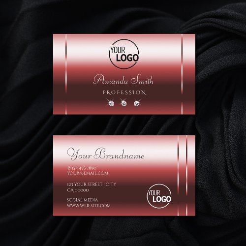 Very Elegant Ruby Red Gradient with Diamonds Logo Business Card