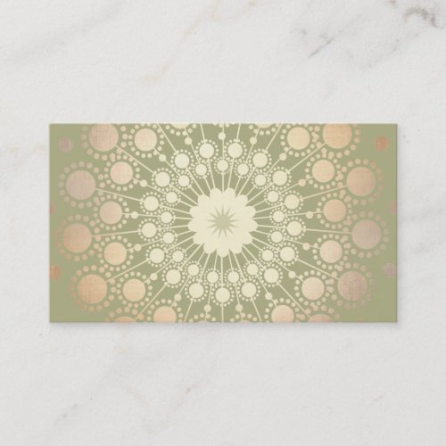 Very Elegant Shiny Gold Ornate Circle Motif Green Business Cards