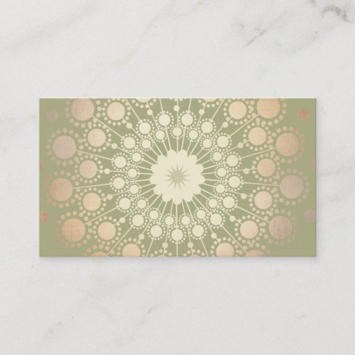 Customizable Very Elegant Shiny Gold Ornate Circle Motif Green Business Cards