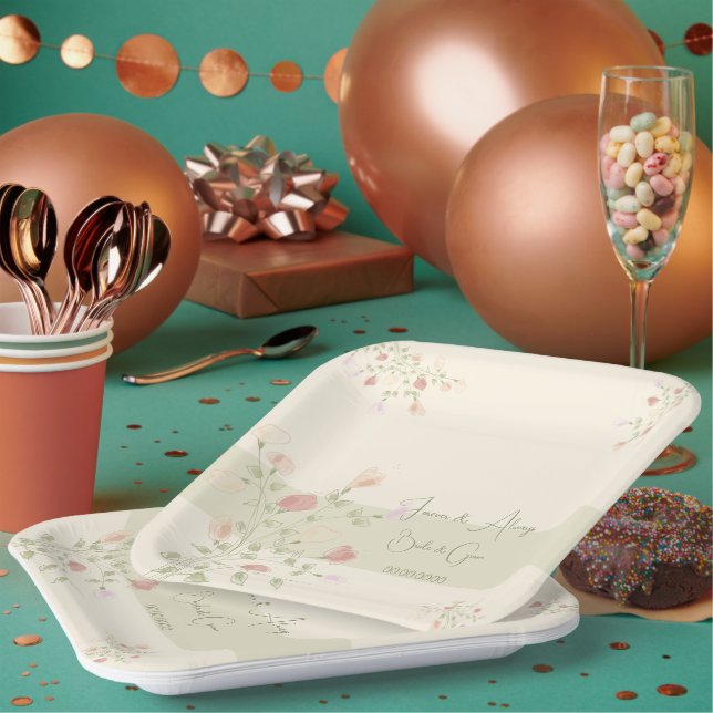 Very Elegant Square Floral Designed Paper Plates (Multi)