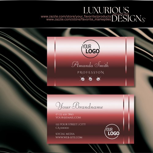 Very Elegant Wine Red Shimmery Diamonds add Logo Business Card