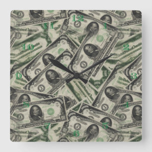Very Fun 1000 Dollar Bills Square Wall Clock