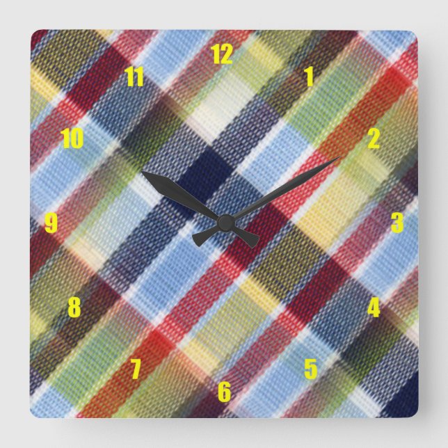 Very Fun and Unusual Plaid Square Wall Clock (Front)