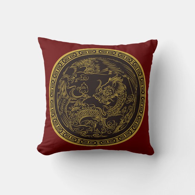 Very Fun Chinese Dragon Throw Pillow (Front)