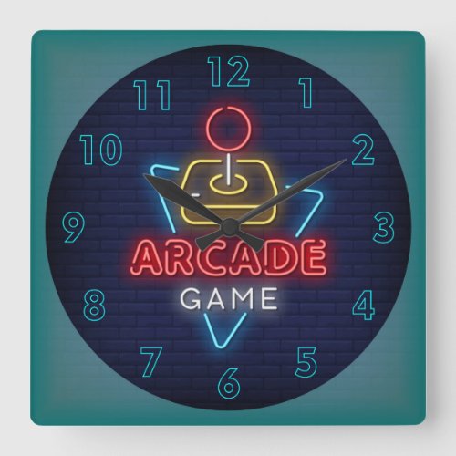 Very Fun Classic Arcade Game wJoystick Neon Squar Square Wall Clock