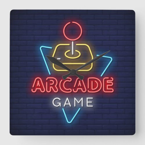 Very Fun Classic Arcade Game wJoystick Neon Square Wall Clock