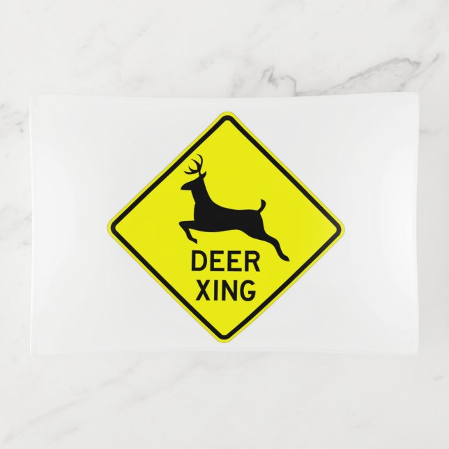 Very Fun Classic Deer Crossing Sign Trinket Tray (Front)