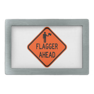 Very Fun Classic Flagger Ahead Sign Belt Buckle