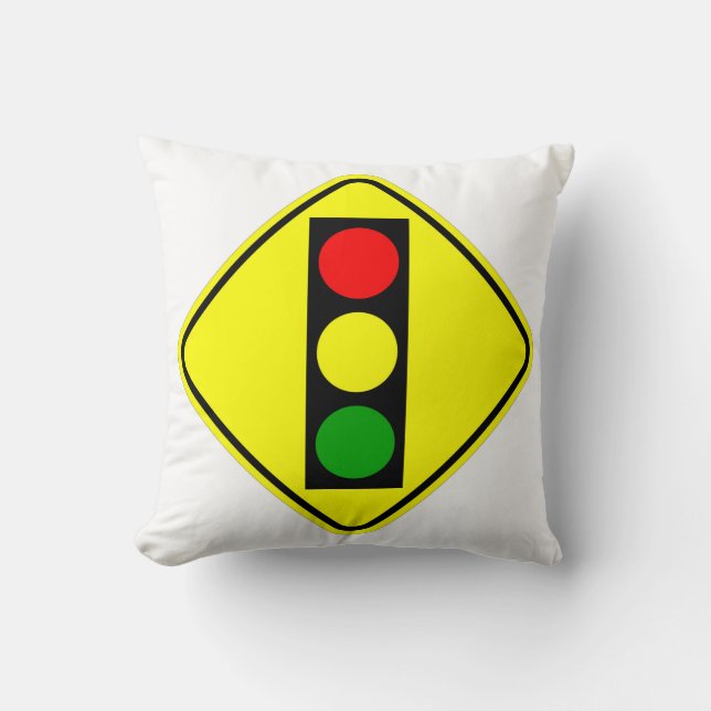 Very Fun Classic Traffic Signal Ahead Sign Throw Pillow (Front)