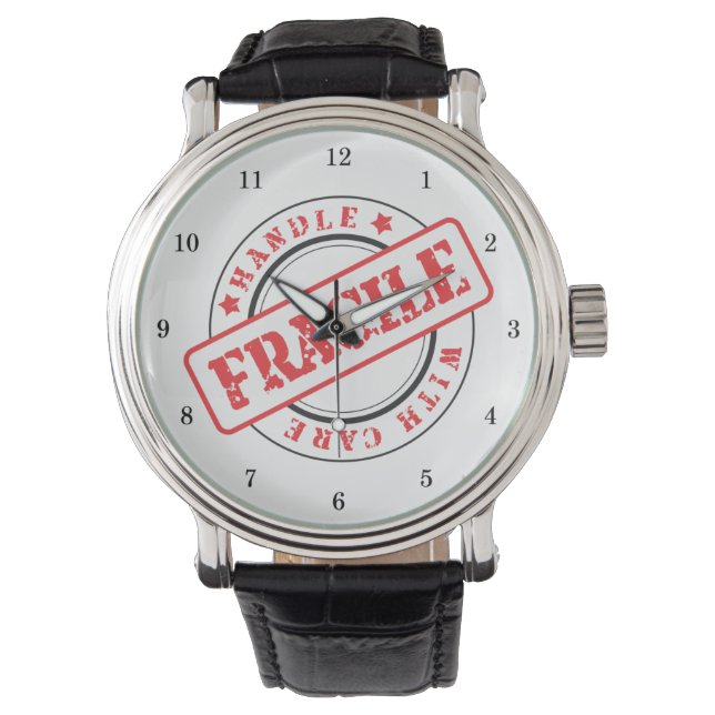 Very Fun FRAGILE Handle With Care Wrist Watch (Front)