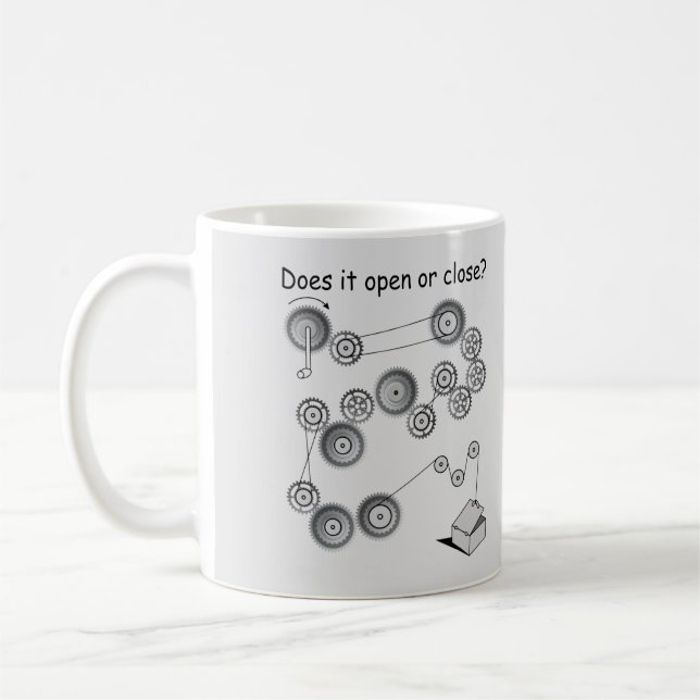 Very Fun Gear and Belt Puzzle Coffee Mug (Left)