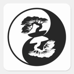 Very Fun Yin and Yang Bonsai Tree Square Sticker