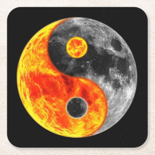 Very Fun Yin and Yang Sun and Moon Square Paper Coaster