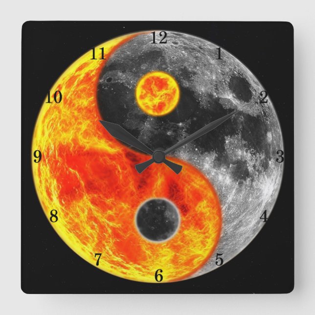 Very Fun Yin and Yang, Sun and Moon Square Wall Clock (Front)