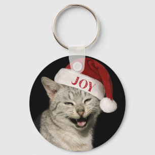 Very Funny Santa Cat Laugh Photo Christmas Keychain