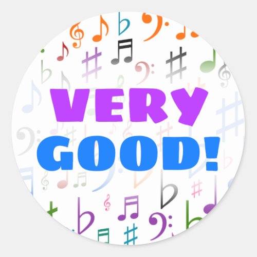 VERY GOOD  Many Colorful Music Notes and Symbols Classic Round Sticker