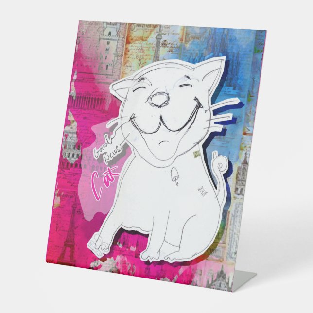 Very Good News Cat Pedestal Sign (Front)