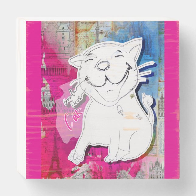 Very Good News Cat Wooden Box Sign (Front Horizontal)