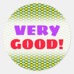 [ Thumbnail: Very Good!; Yellow and Green Diamond Shape Pattern Round Sticker ]