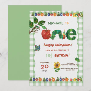 Very Hungry Caterpillar Gingham 1st Birthday Invitation