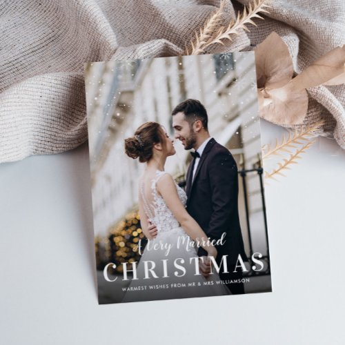 VERY MARRIED  white script christmas Postcard
