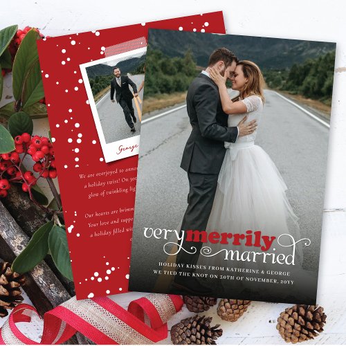 Merrily Married First Christmas Holiday Photo Card
