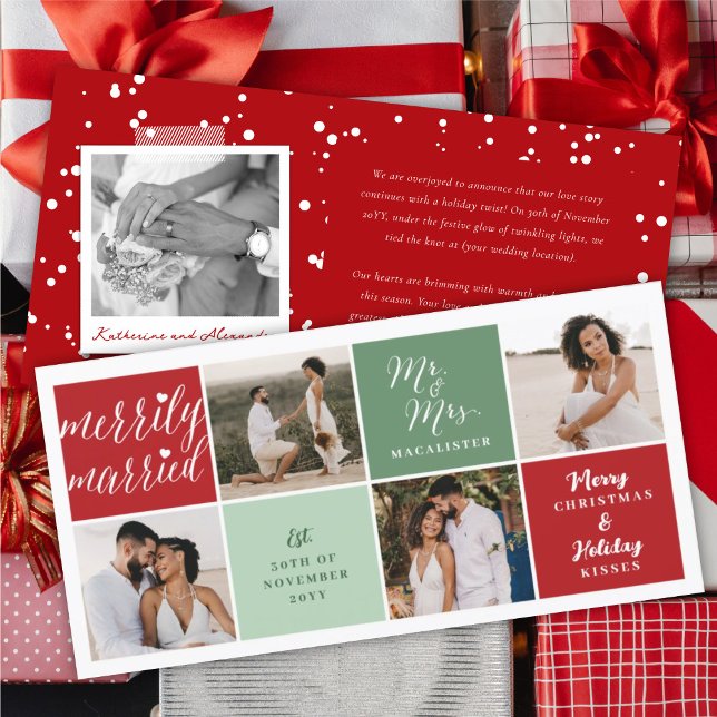 Very Merrily Married Mr & Mrs Modern Photo Wedding Holiday Card (Creator Uploaded)