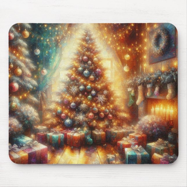 Very Merry and Bright Christmas Tree on a Thick Mouse Pad (Front)