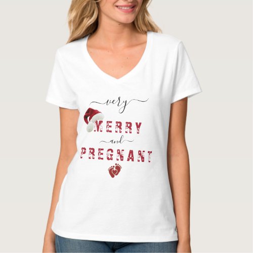 Very Merry And Pregnant Christmas Announcement T_Shirt