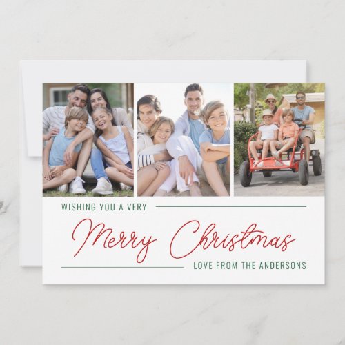 Very Merry Christmas 3 Photo Typography Holiday Card