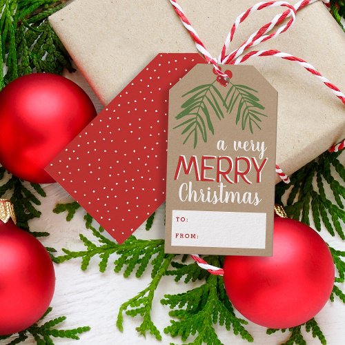 Very Merry Christmas Berry Branch Holiday Gift Tags
