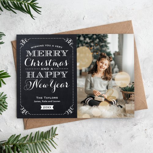 Very Merry Christmas Chalkboard Holiday Photo Card