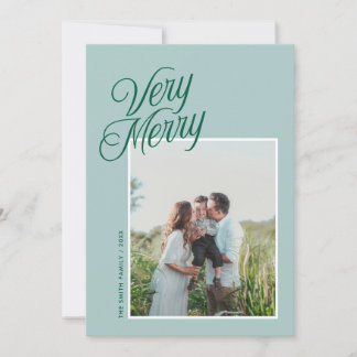 Very Merry Christmas Elegant Script One Photo Mint Holiday Card