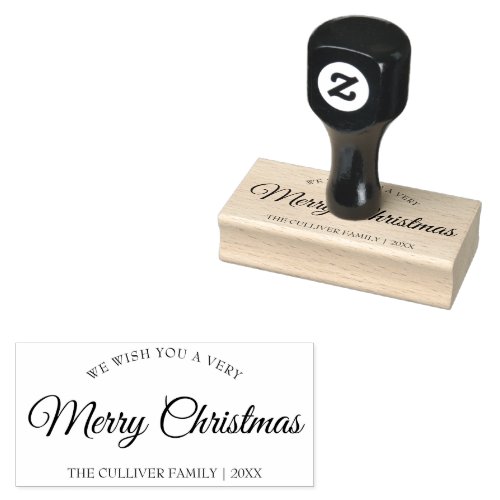 Very Merry Christmas Family Name Holiday Rubber Stamp
