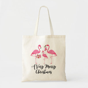Very Merry Christmas Flamingo Family Flock Tote Bag