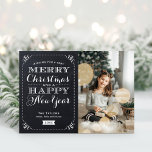 Very Merry Christmas Folded Photo Greeting Card<br><div class="desc">Affordable custom printed Christmas photo cards with simple templates for customization. This chic design features stylish typography on a faux chalkboard background with your custom photo. The text reads "Wishing you a very Merry Christmas and a Happy New Year". Personalize it with your photos, family name, the year or other...</div>