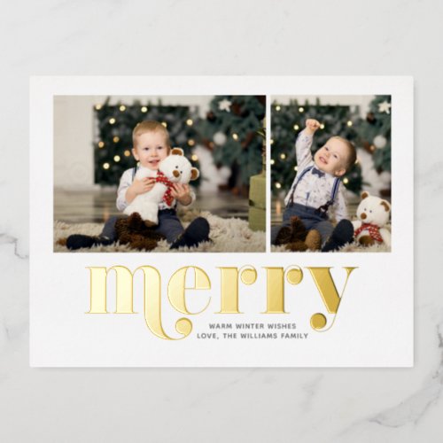 Very Merry Christmas Gallery of 2 Photo Holiday Foil Invitation Postcard