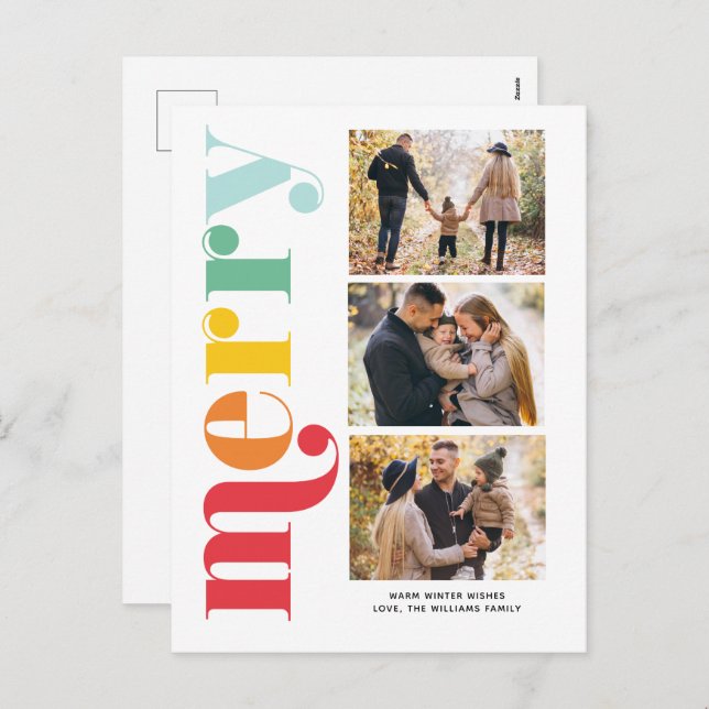 Very Merry Christmas Gallery of 3 Photos Holiday Postcard (Front/Back)