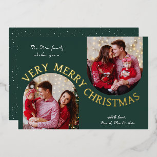 Very Merry Christmas Green Photo Foil Holiday Card