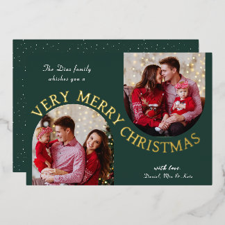 Very Merry Christmas Green Photo Foil Holiday Card