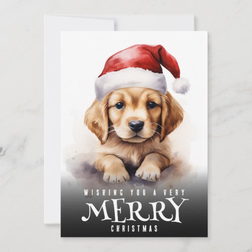 Very Merry Christmas Labrador Puppy Santa Hat  Dog Holiday Card