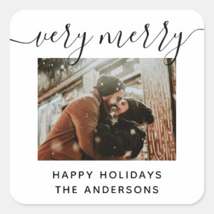 Very Merry Christmas Modern Holiday Favors Photo Square Sticker
