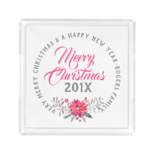 Very Merry Christmas Modern Typography Acrylic Tray