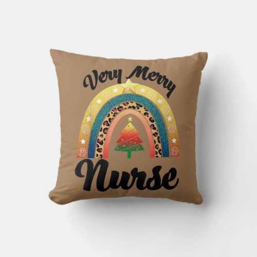 Very Merry Christmas Nurse Rainbow Funny Men Throw Pillow