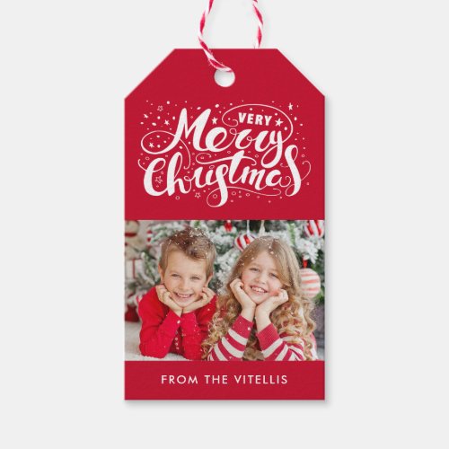 Very Merry Christmas Photo Gift Tags  Red